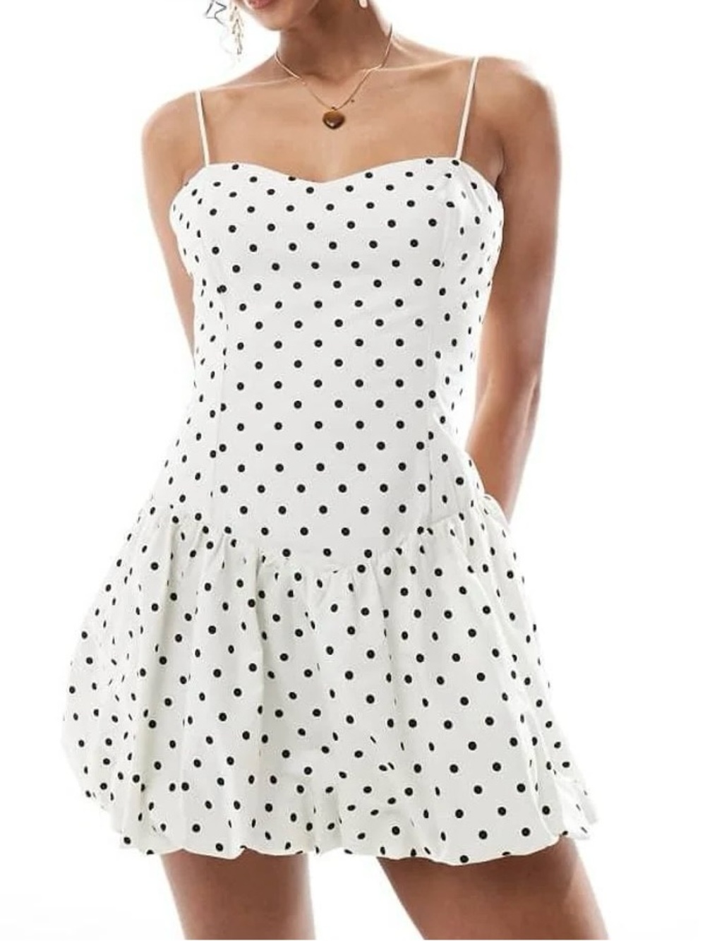 Bershka White Polka Dot Mini Puffball Dress